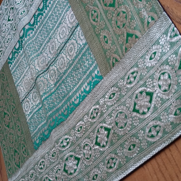 Gorgeous Silk Green Iridescent Patchwork Pillow Sham from India - Picture 13 of 15